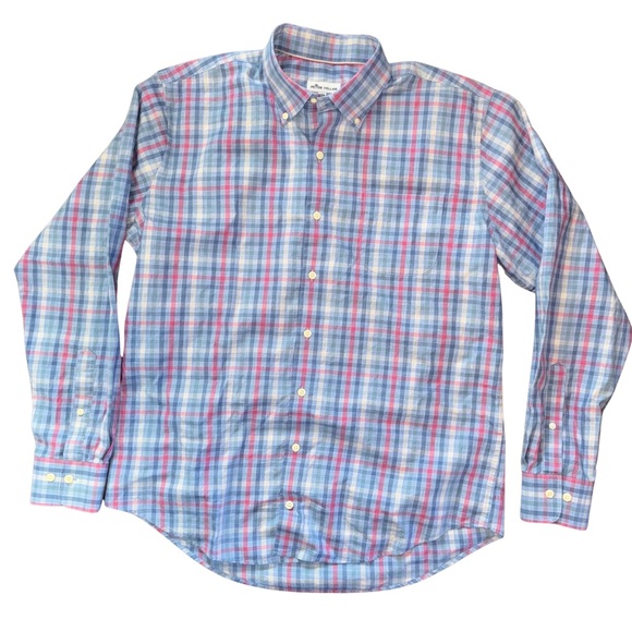 Peter Millar Crown Sport Shirt Acadia Falls Plaid Pink Blue - Picture 3 of 6